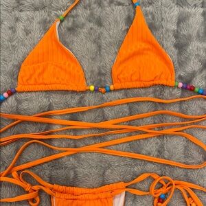 NEW Vibrant Orange Bikini with Beaded Straps